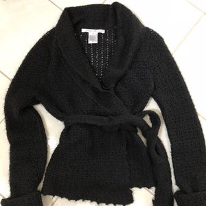 Diane von Furstenberg Wrap Sweater Coat Black sz P